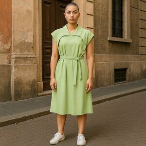 Y Project Midi Dress Lime Green Women's Small Sleeveless Crew Neck Waist Tie 36